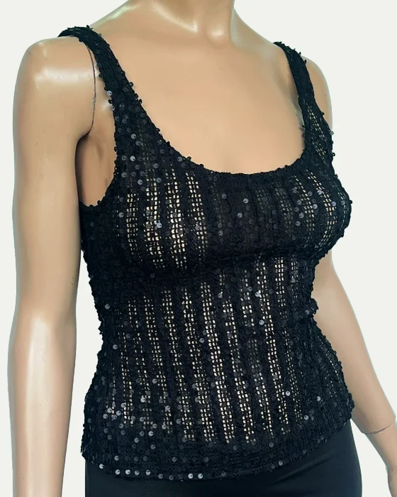 Musculosa Tejido Lentejuelas Escote Redondo