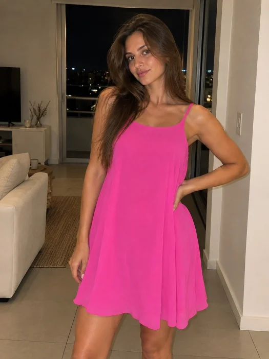 Vestido de Gaza Suelto Cuello Americano