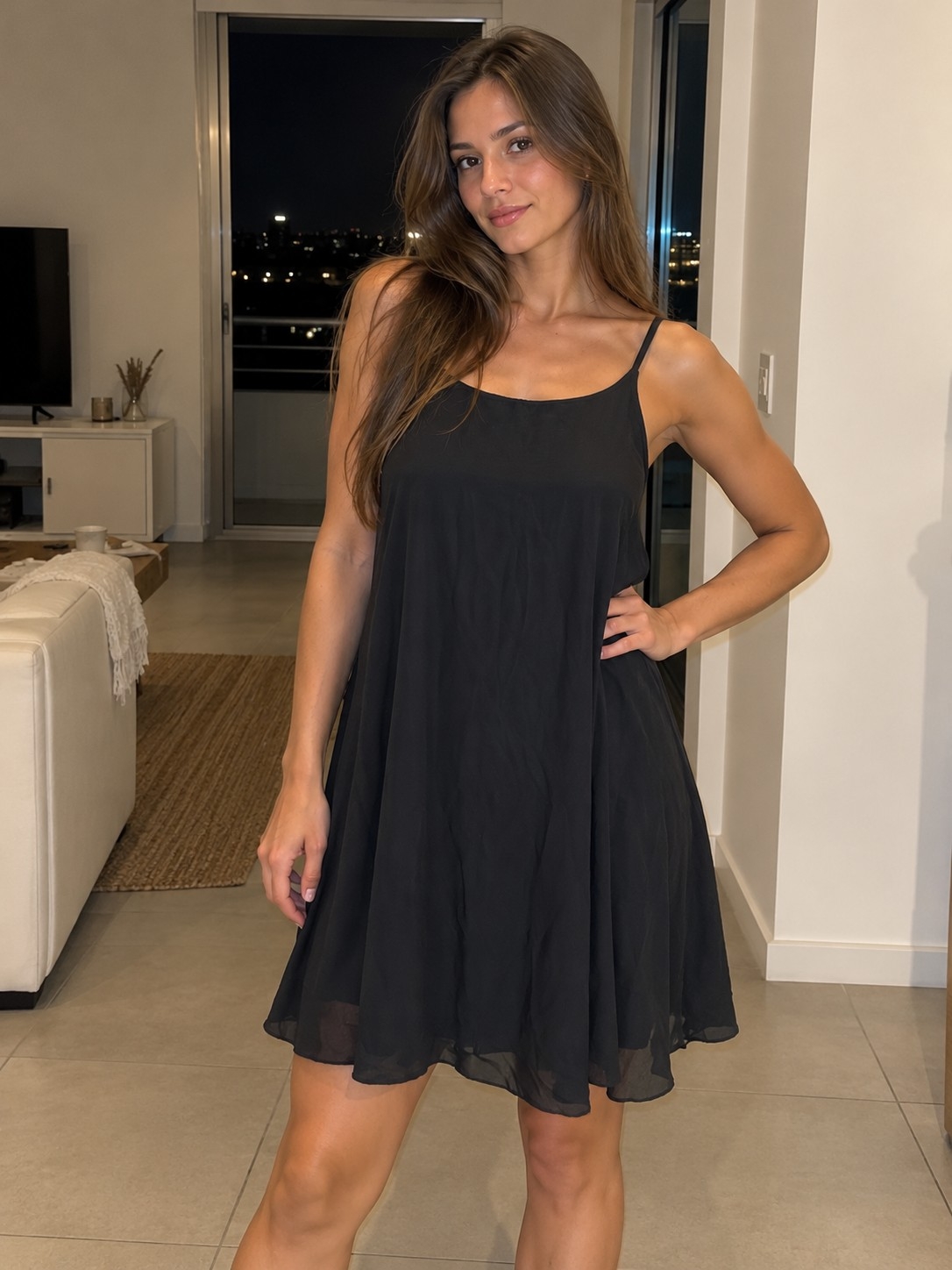 Vestido de Gaza Suelto Cuello Americano - Imagen 2