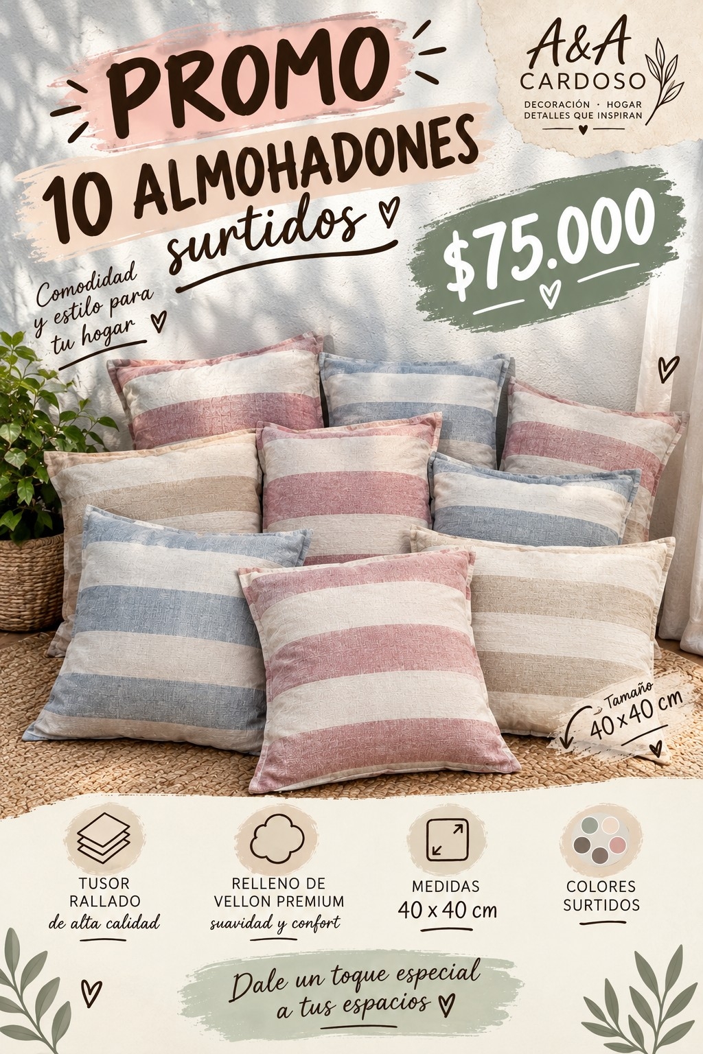 Almohadon Tusor Ralla Ancha 40 X 40 - Imagen 3