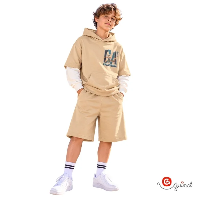 4348	buzo Niños Teens Oversize Algodon Rustico Mangas Combinadas California