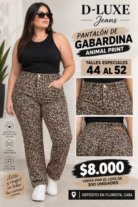 Oferta Pantalon de Gabardina Animal Print Talles Grandes