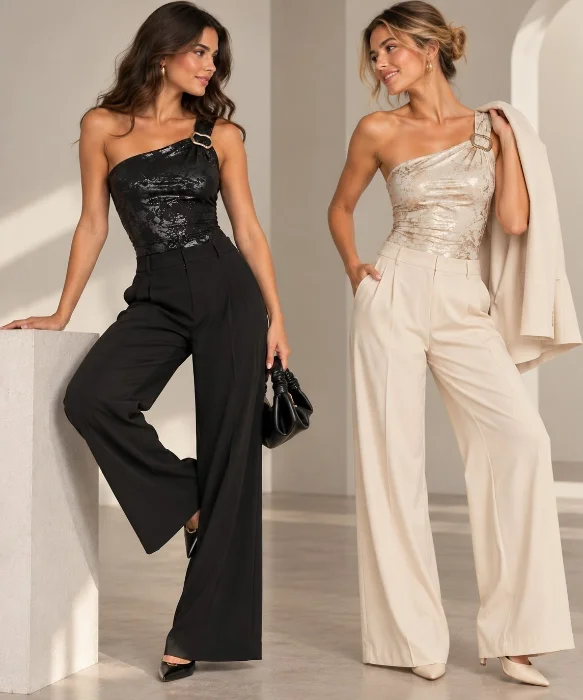 Body Marlene de Spandex Foil con Hebilla a un Hombro
