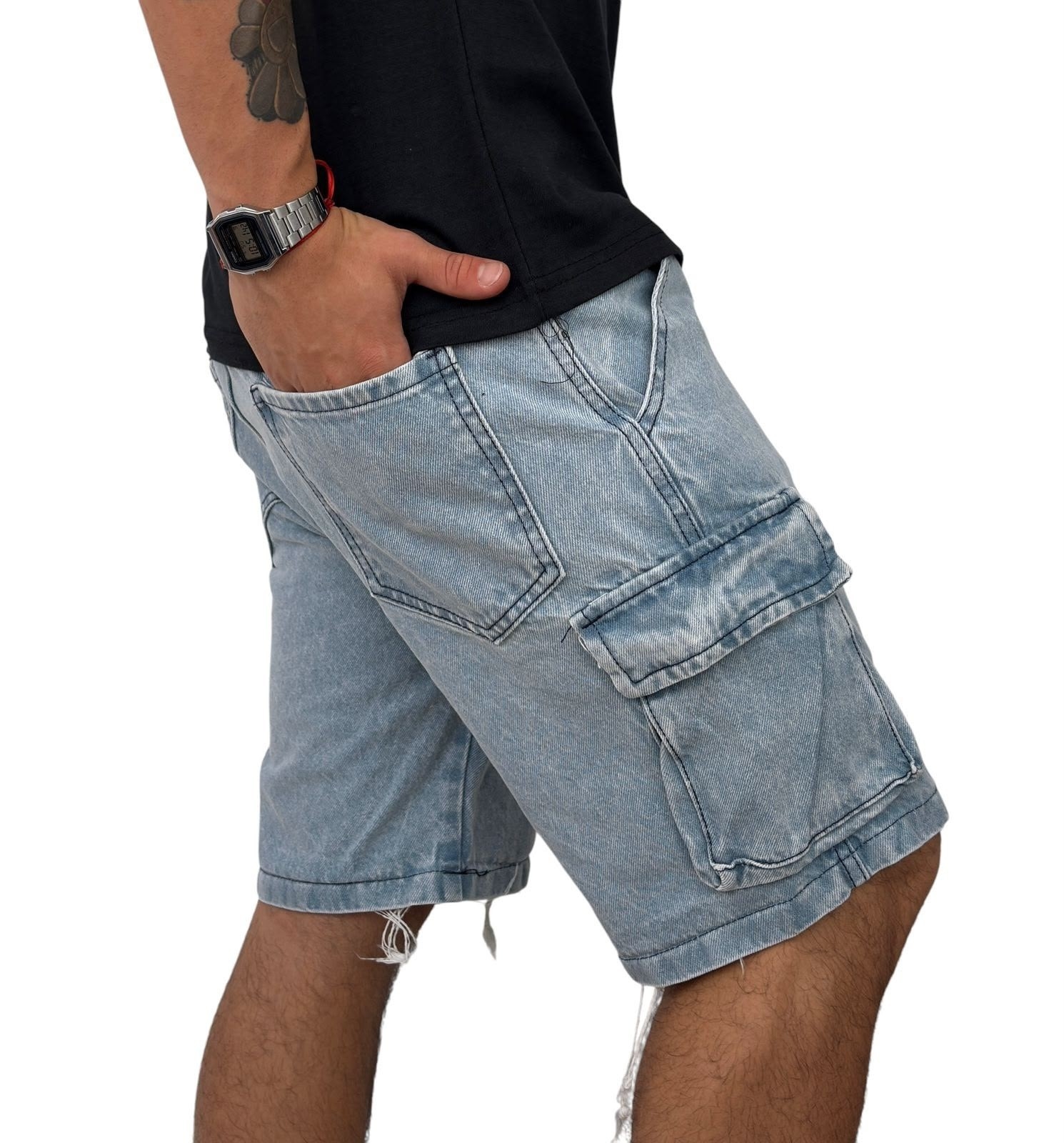 Bermudas Jeans Mom Cargo con Fuelle - Imagen 2