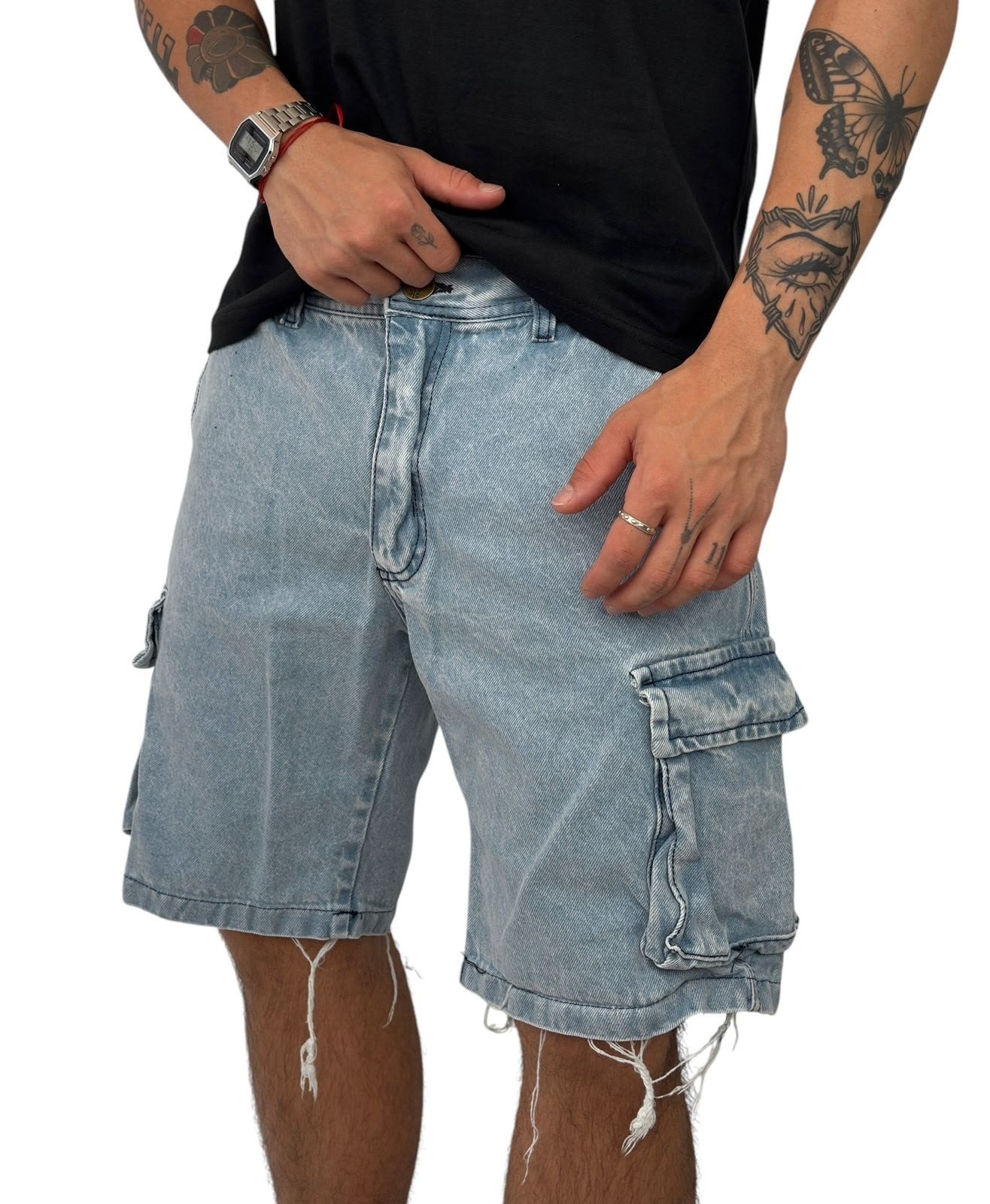 Bermudas Jeans Mom Cargo con Fuelle - Imagen 3
