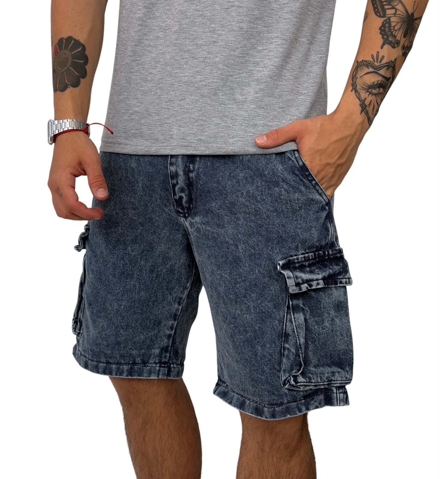 Bermudas Jeans Mom Cargo con Fuelle - Imagen 6