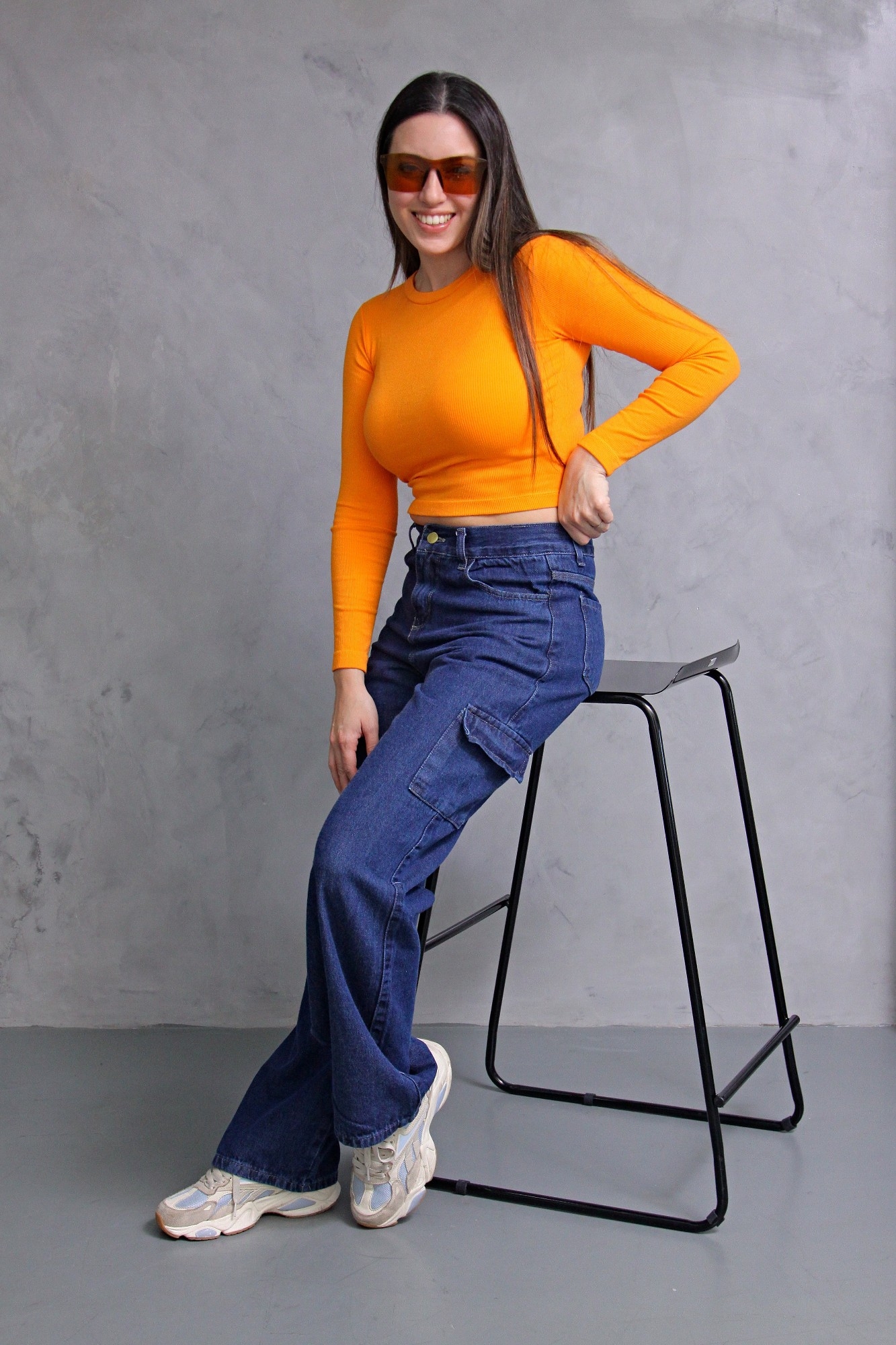 Wide Leg Azul Stone Cargo,  con Bolsillo Delantero - Imagen 2