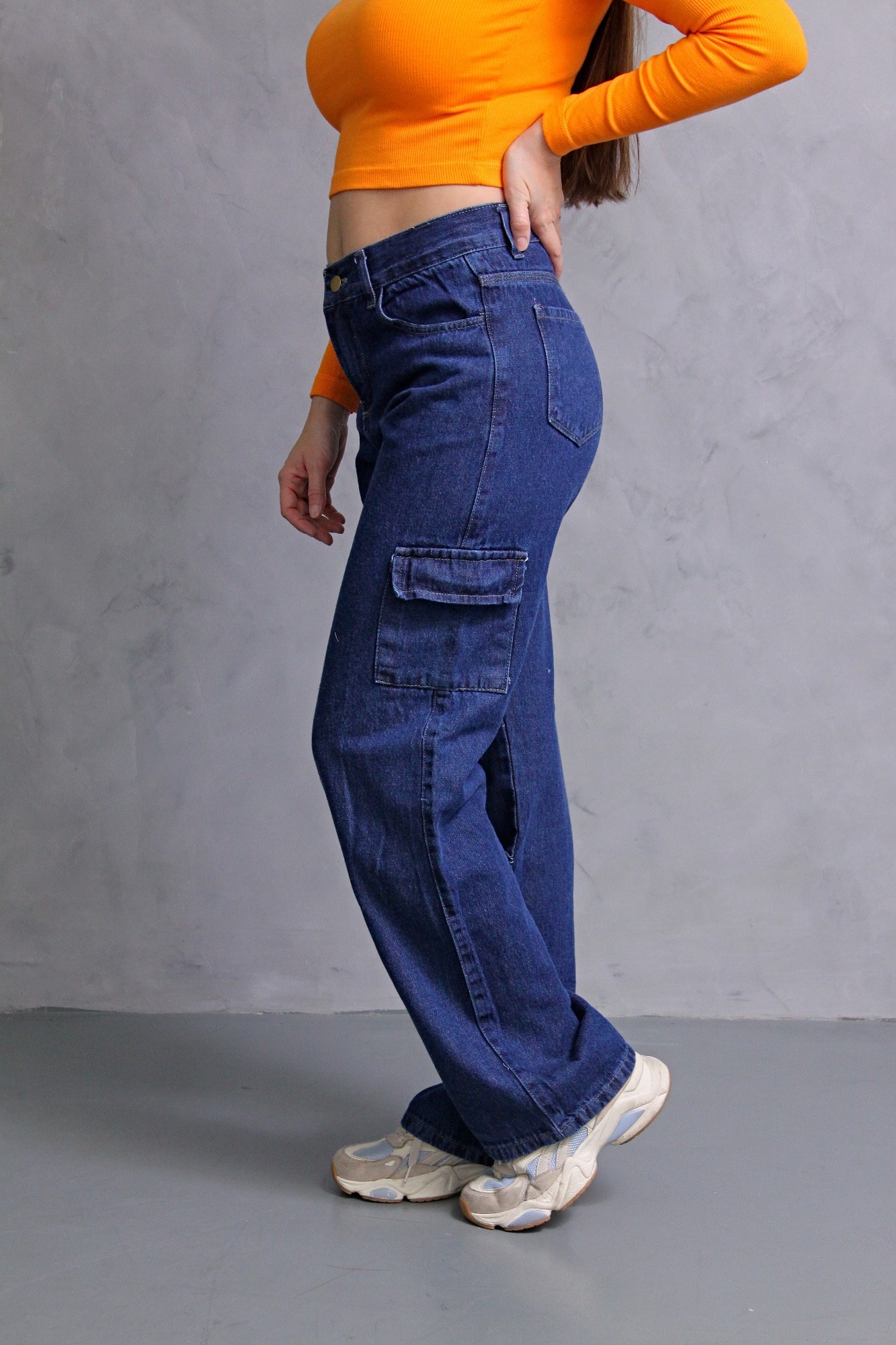 Wide Leg Azul Stone Cargo,  con Bolsillo Delantero - Imagen 7
