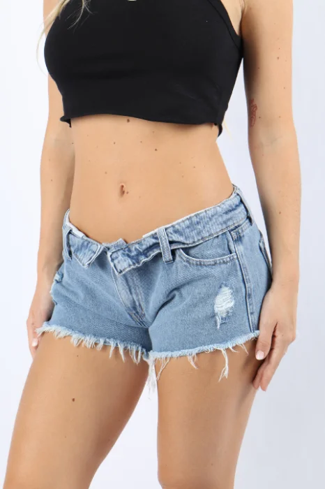 (art F-080) Short Cintura Bolcada Tiro bajo Celeste