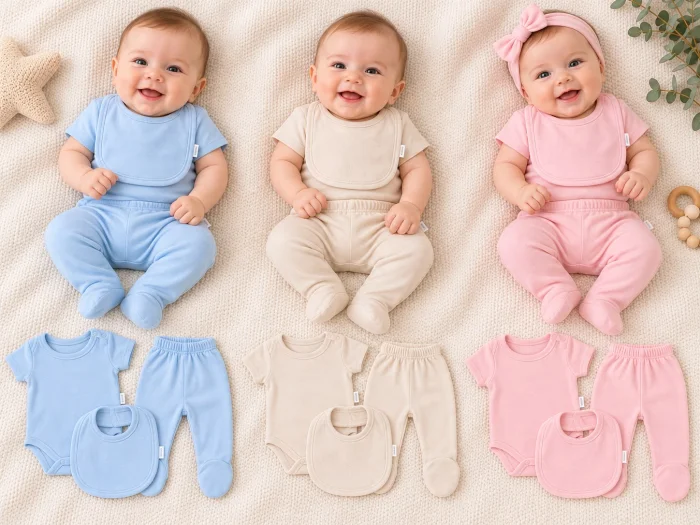 Set 3 Piezas Liso en Blister (body M/corta, Medio Oso y Babero) "gamise" Art.2211