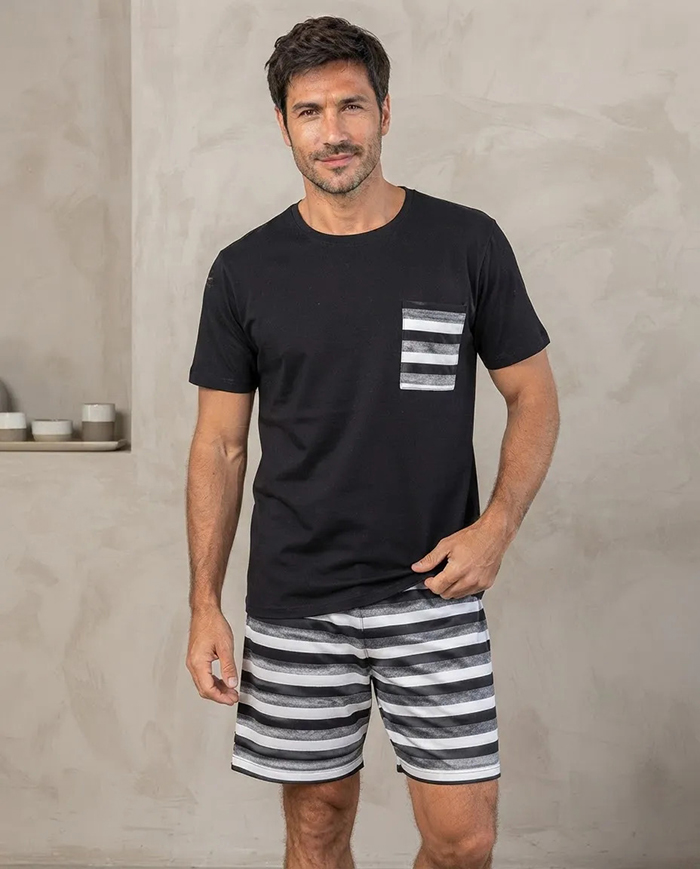 -pijama de Hombre Manga Corta Puro Algodon Linea Jeble - pijama%20hombre%20negro-negro%202.jpg