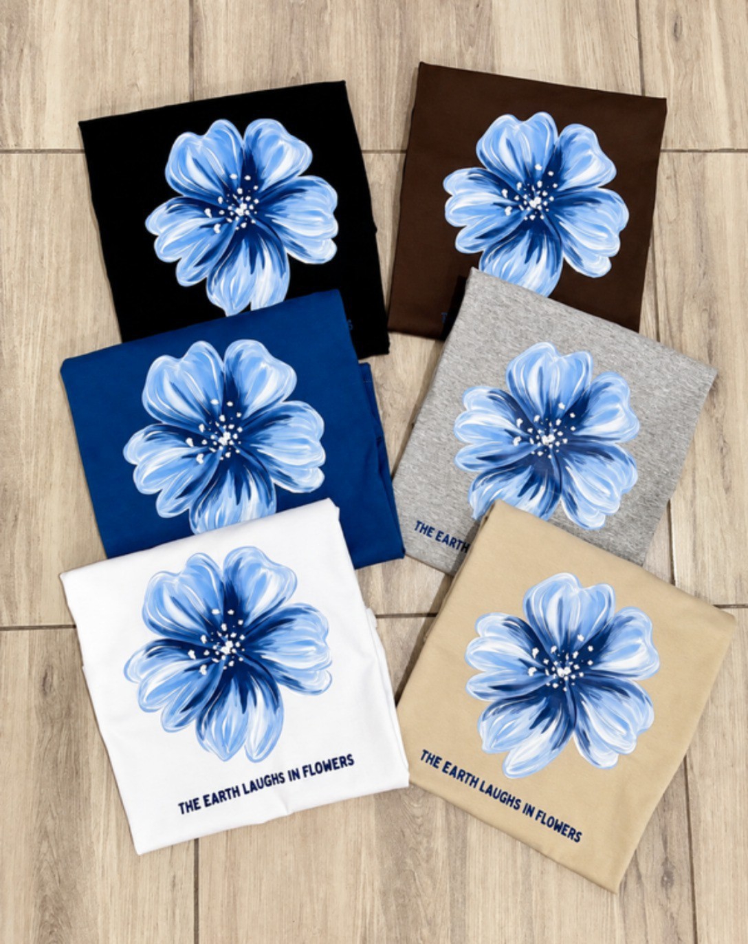 Remera Flores Azul Algodón - Imagen 4