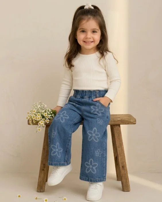 Online Oxford Flowers con Volado en la Cintura