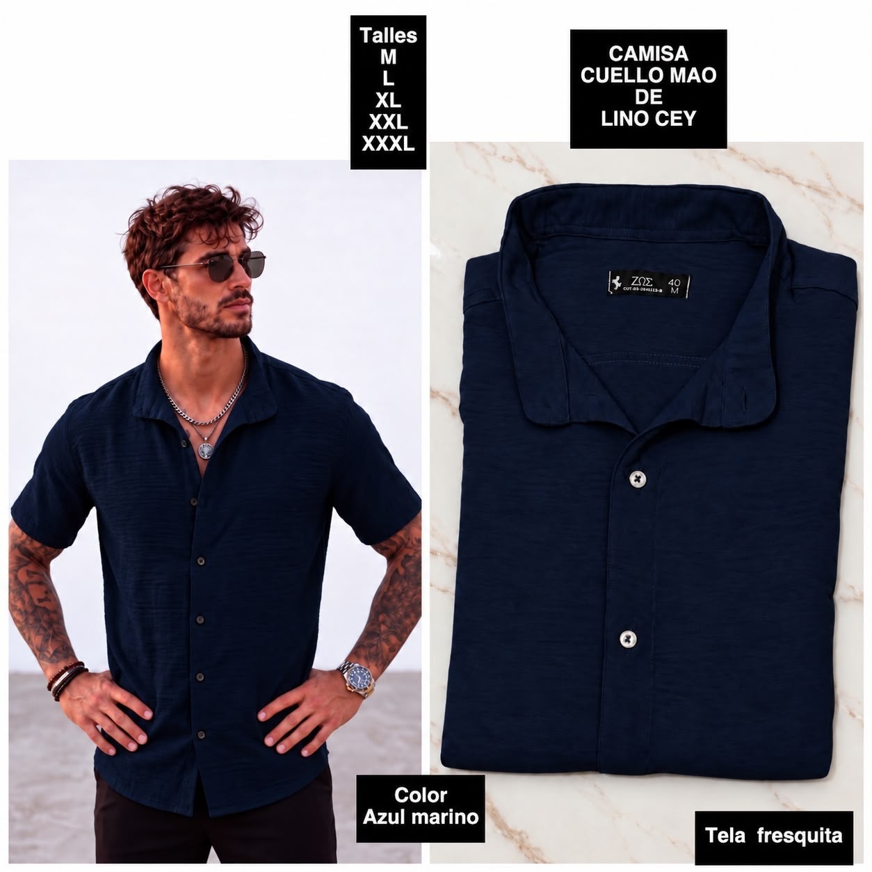 Camisa Manga Corta Cuello Mao  de Lino Cey - Imagen 9