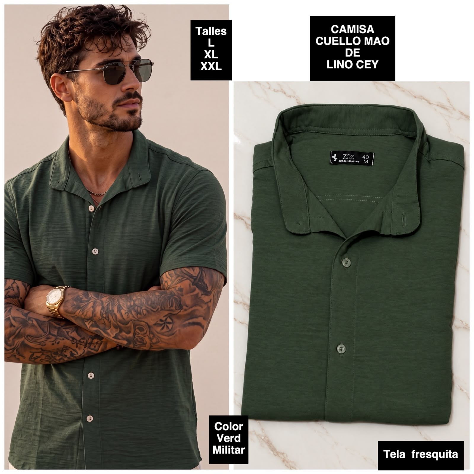 Camisa Manga Corta Cuello Mao  de Lino Cey - Imagen 6