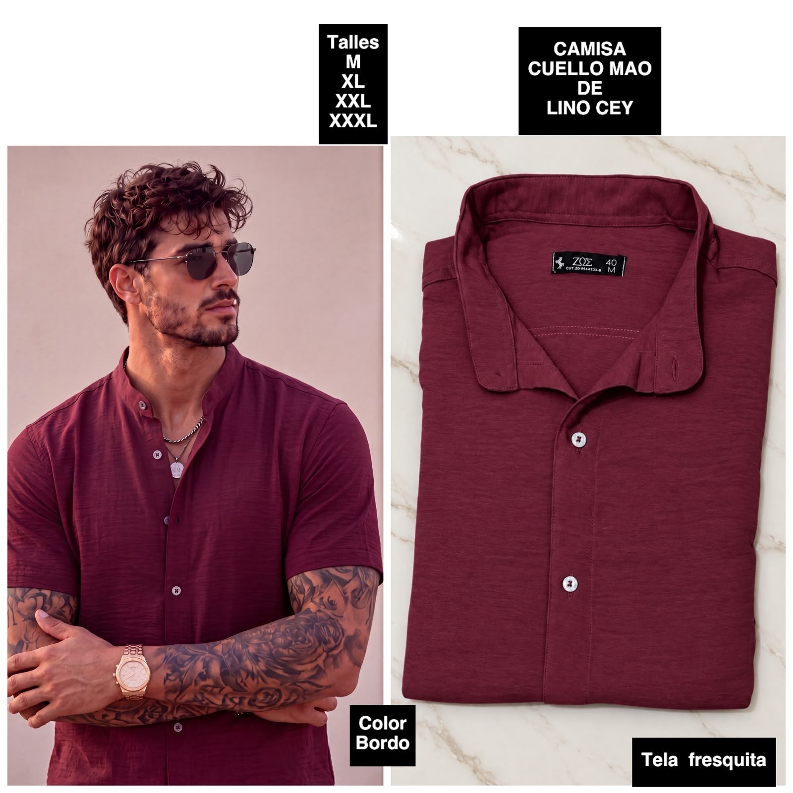 Camisa Manga Corta Cuello Mao  de Lino Cey - Imagen 5