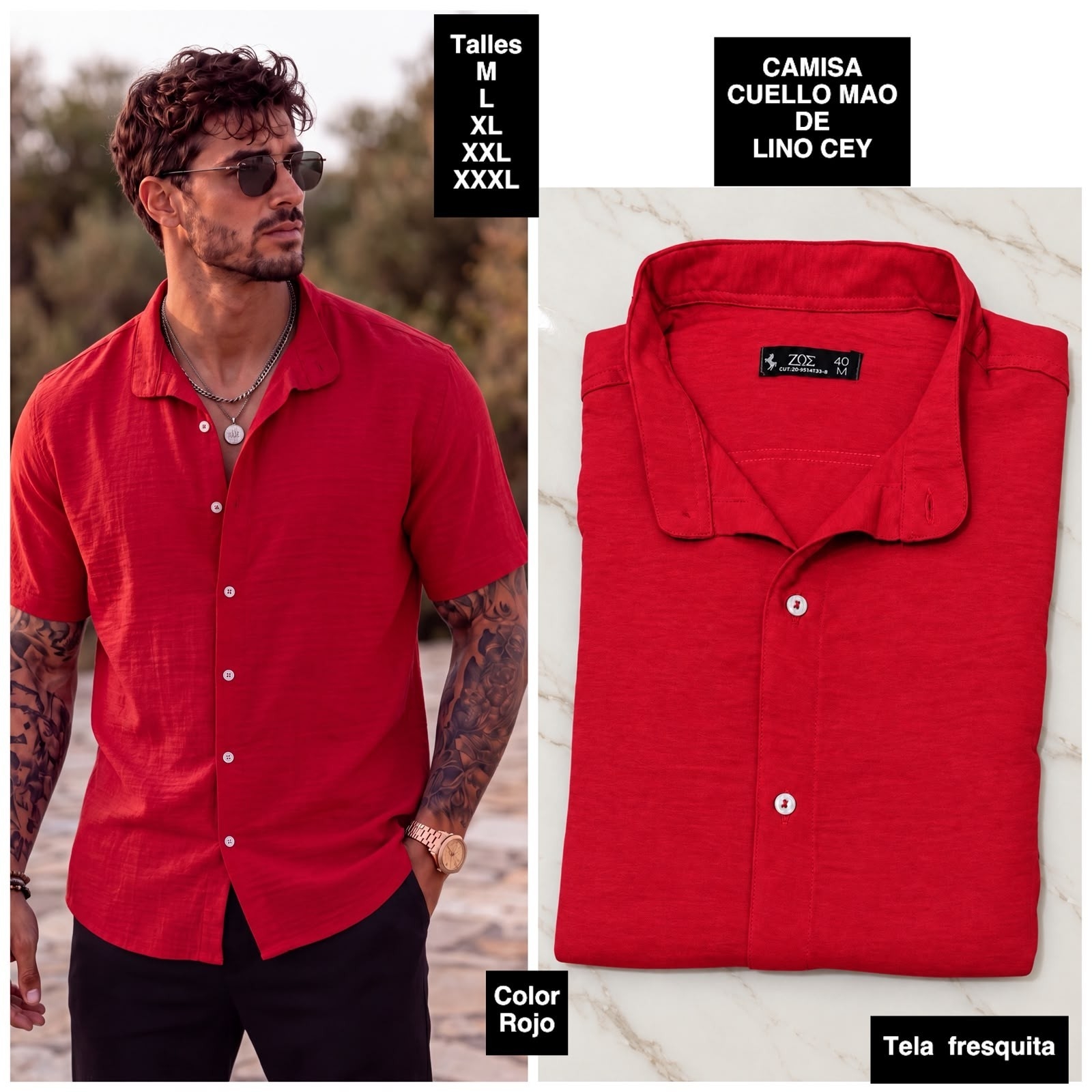 Camisa Manga Corta Cuello Mao  de Lino Cey - Imagen 7