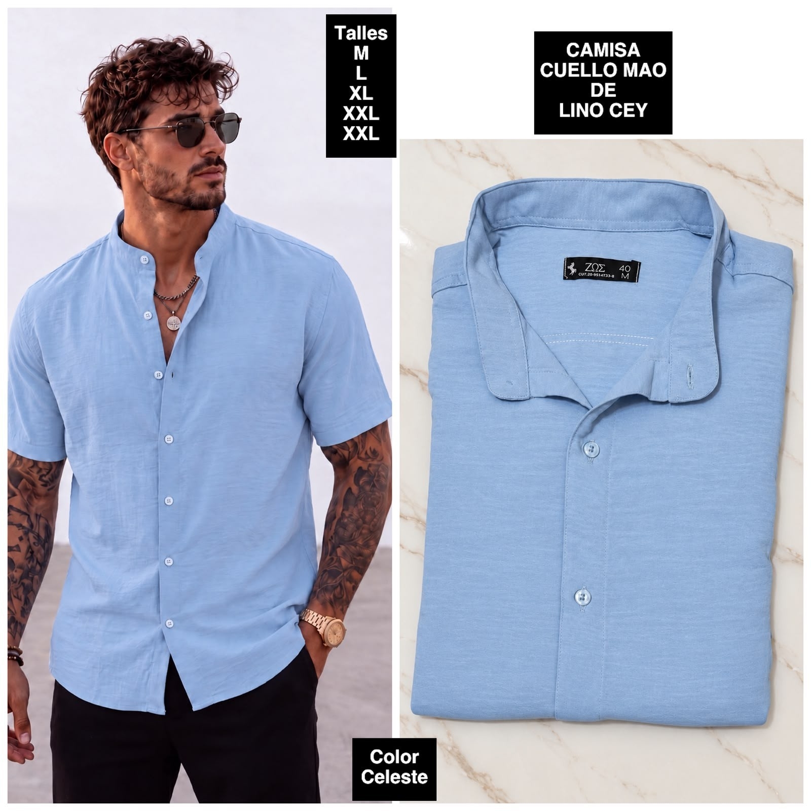 Camisa Manga Corta Cuello Mao  de Lino Cey - Imagen 8