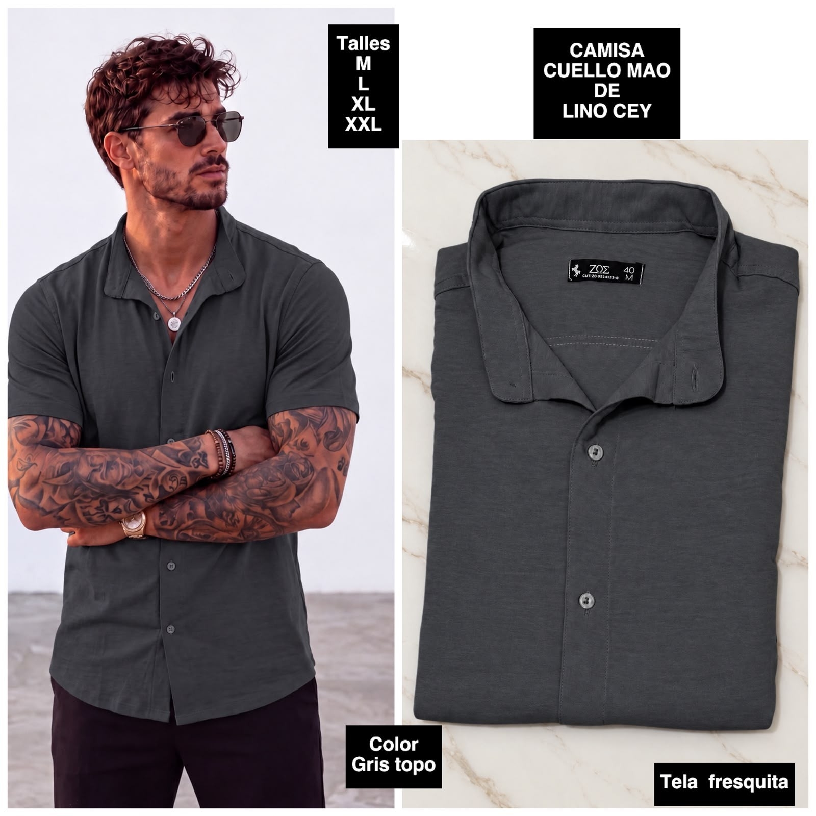 Camisa Manga Corta Cuello Mao  de Lino Cey - Imagen 9