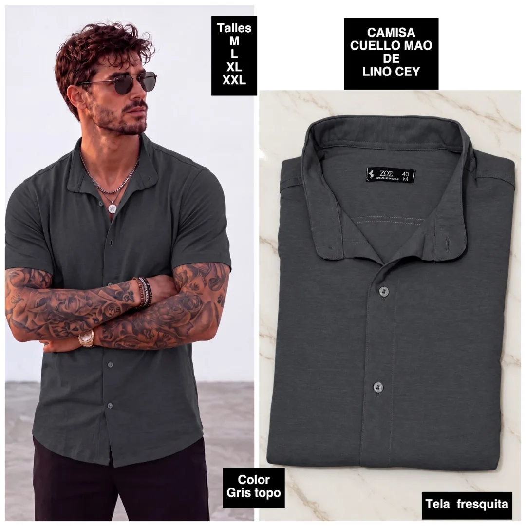 Camisa Manga Corta Cuello Mao de Lino Cey - Imagen 9