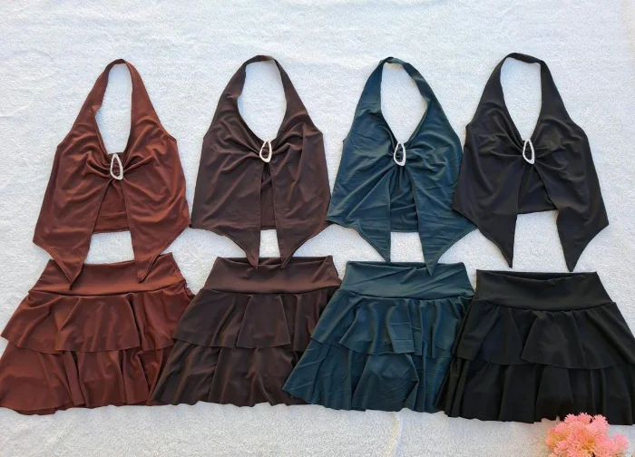 Conjunto Microfibra Lycra Mujer Verano Dama Pollera Short Músculosa Top Remera