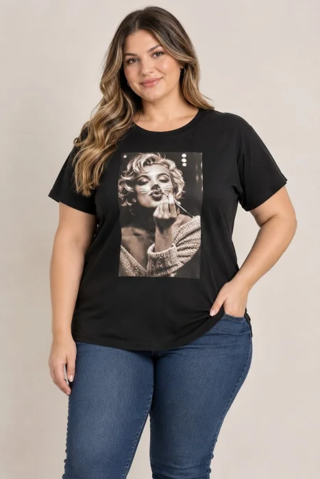 Remera Algodon Estampada Amplia