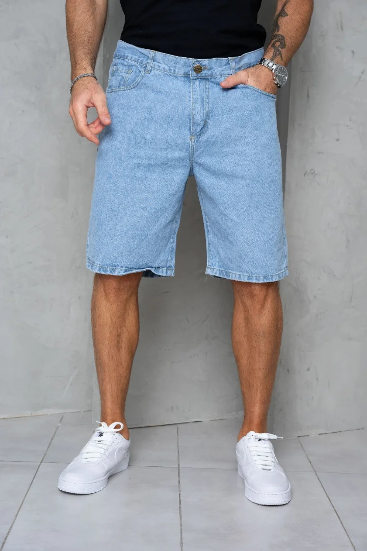 Bermudas Jeans Mom Celeste Claro - Imagen 1