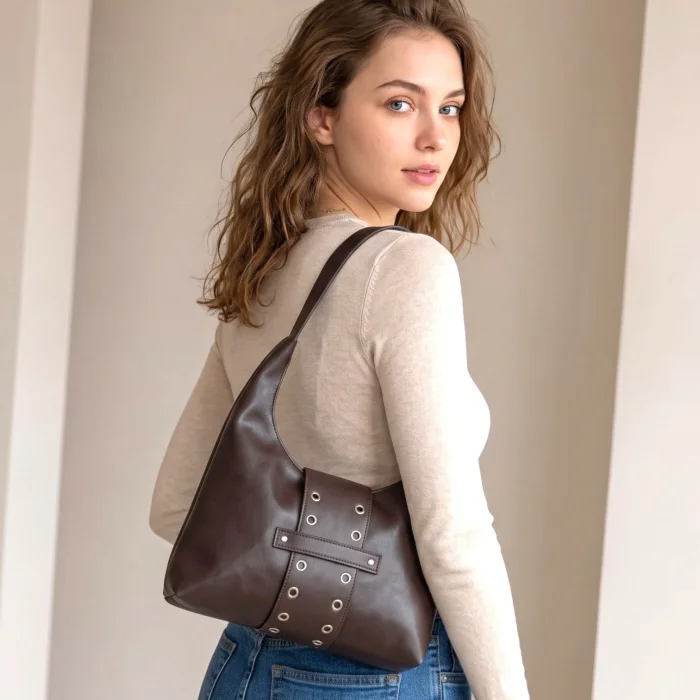 Bolso Boho Cinto con Tachas y Ojal, Mide 30cm X 25cm X 6cm Aproximado, Marroquineria