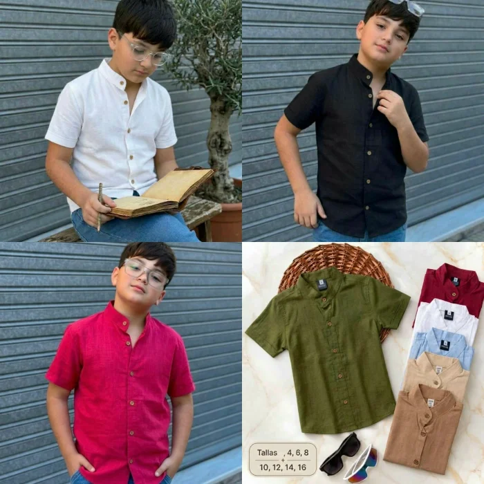 Lino Niños Camisa Cuello Mao
