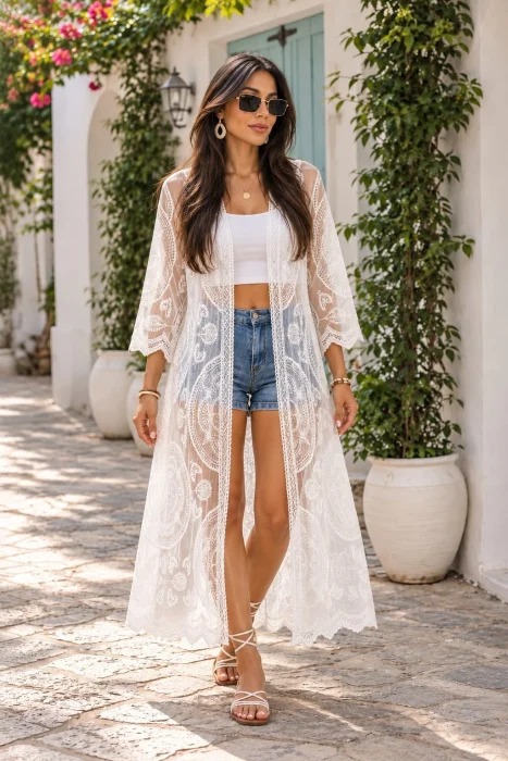 Kimono Mandala Microtull Bordado