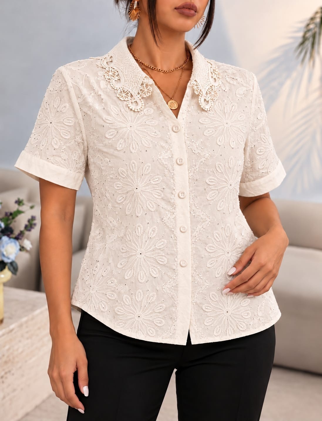 Camisa Auralis Curve del 2 Xl al 5 Xl Broderie con Strass y Relieve - Imagen 2