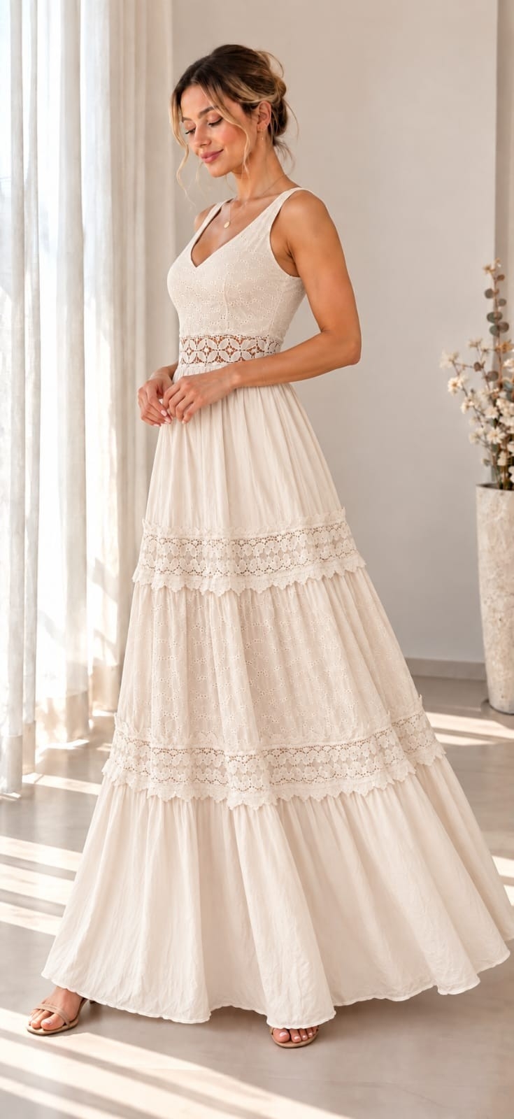 Vestido Celia Broderie Crochet Puntilla Importado - Imagen 2