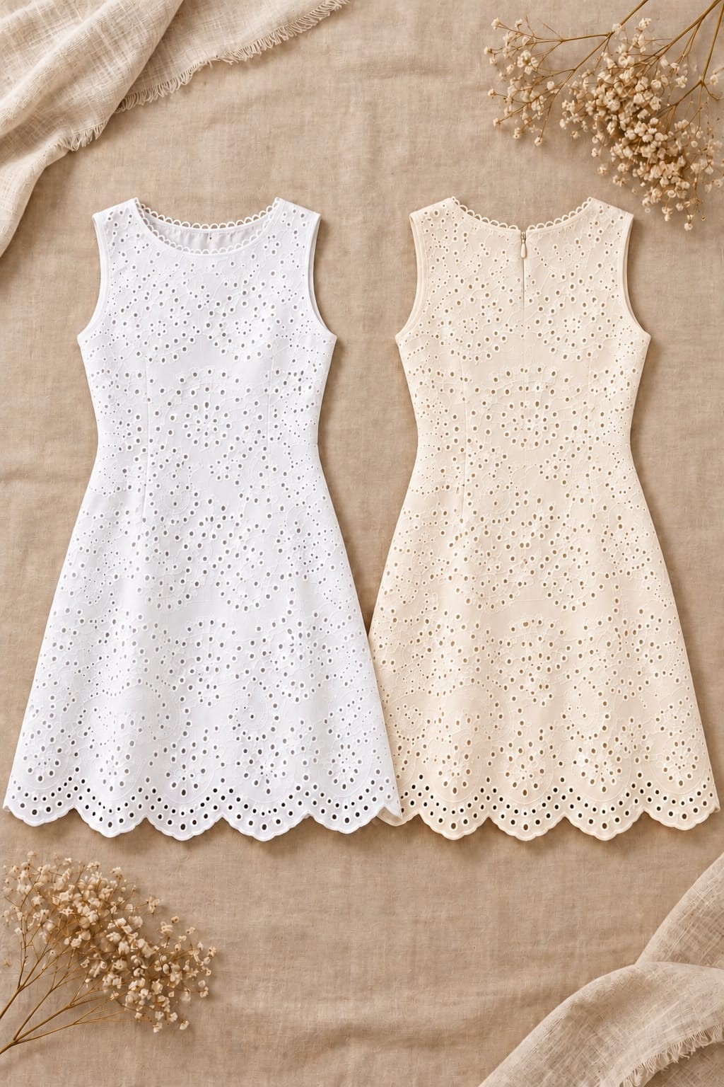 Vestido Broderie Corto Doble Capa Importado - Imagen 3