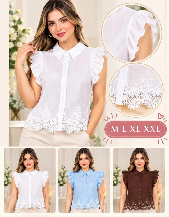 Blusa Lino con Encaje