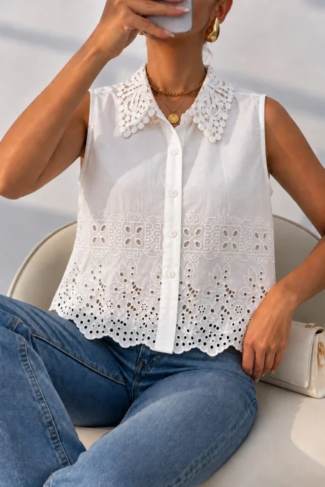 Camisa Betty Broderie Crochet Importado