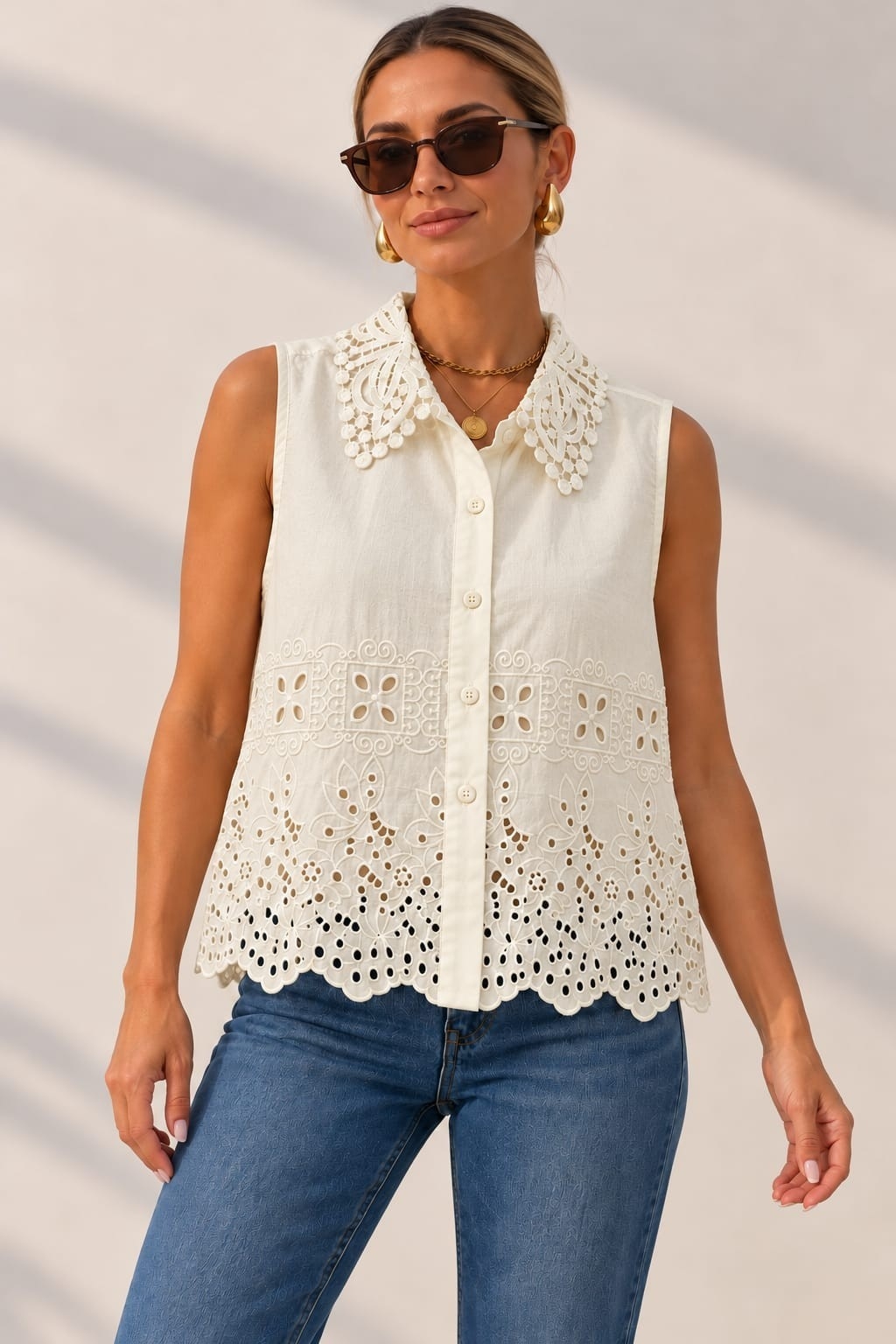 Camisa Betty Broderie Crochet Importado - Imagen 2