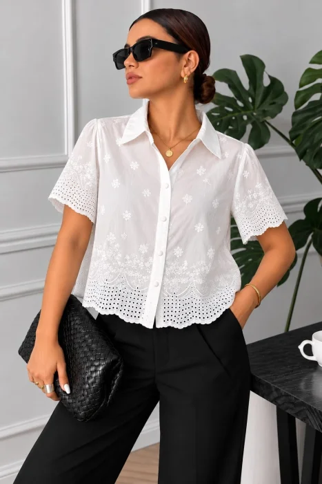 Camisa Alma Broderie Crochet Importado