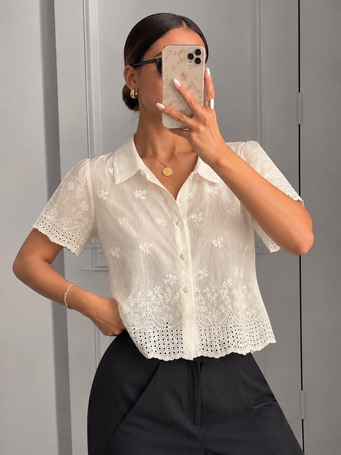 Camisa Alma Broderie Crochet Importado - Imagen 2