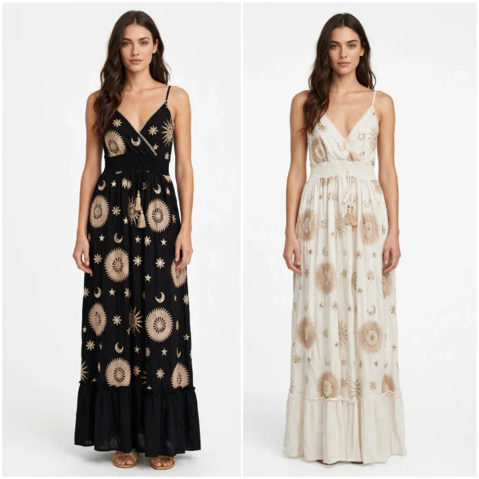 Vestido Boho Indu Bordado Tiras