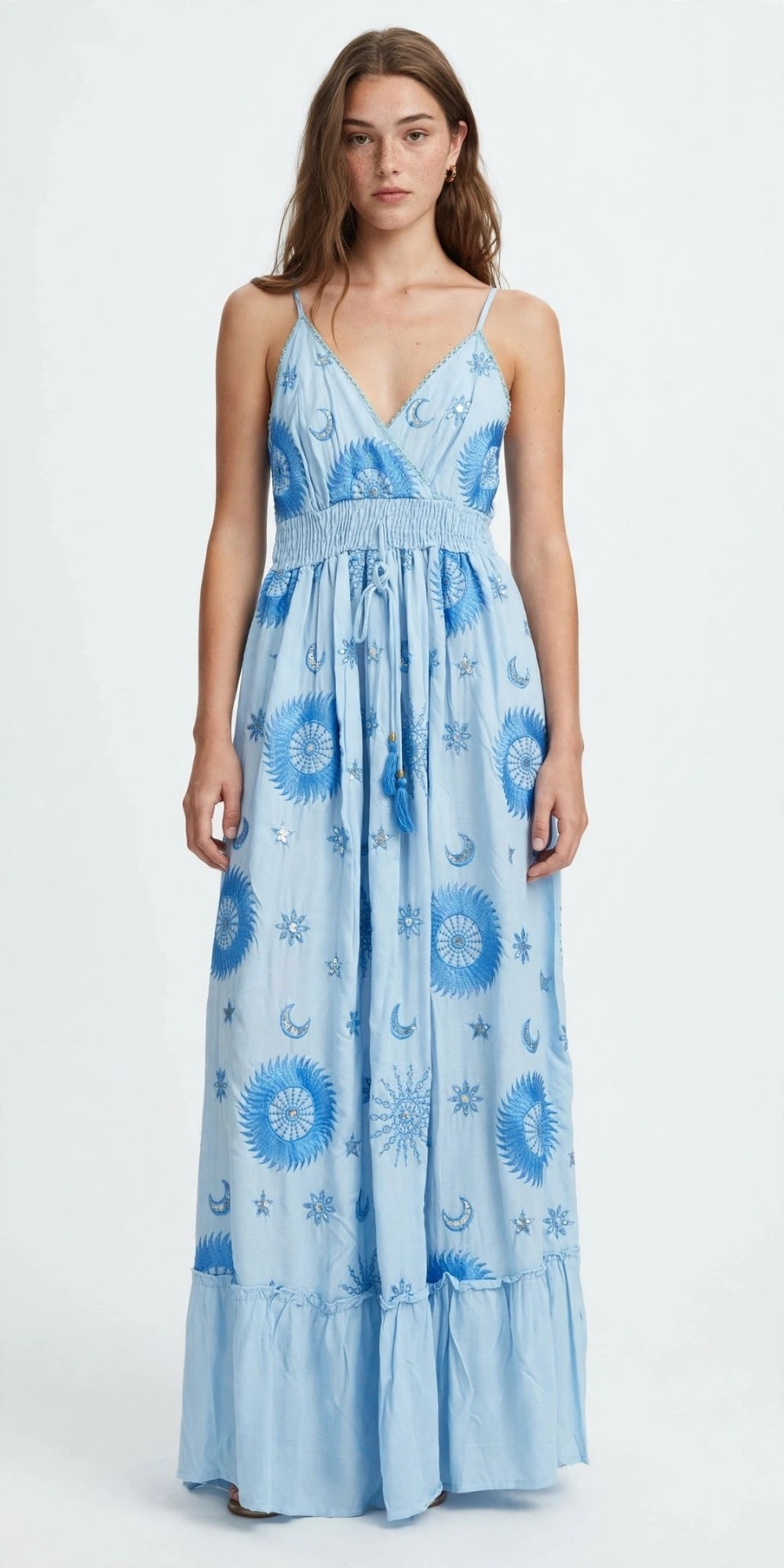 Vestido Boho Indu Bordado Tiras - Imagen 3