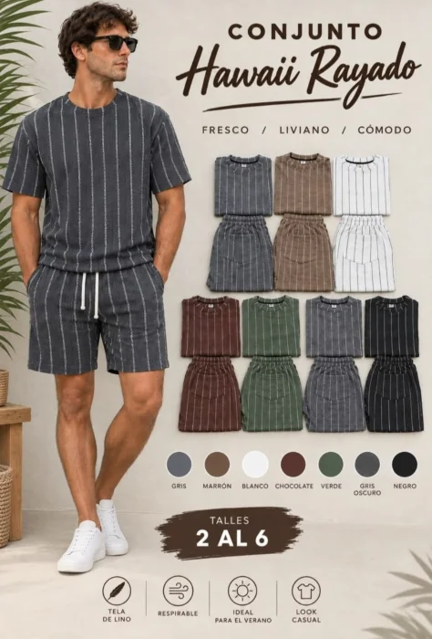 Conjunto Hawai Rayado con Remera