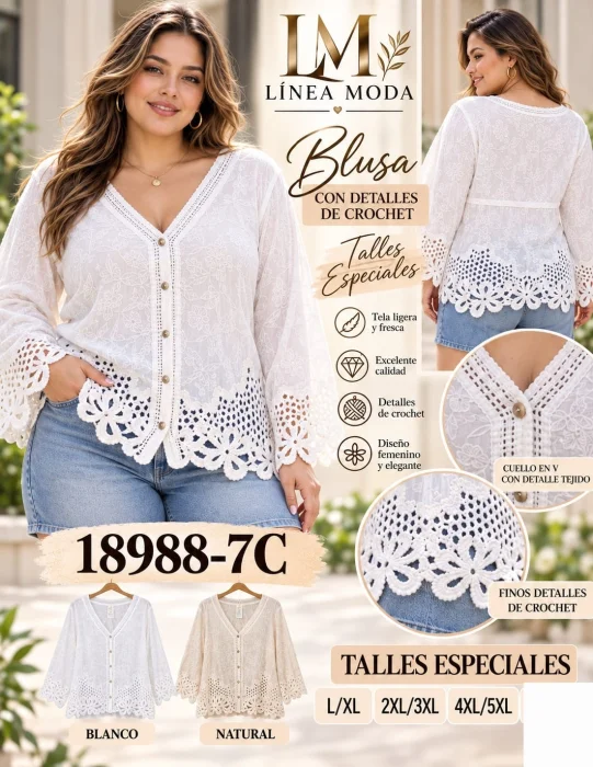 Camisa con Detalles Bordados y Tejido a Crochet.988-7c