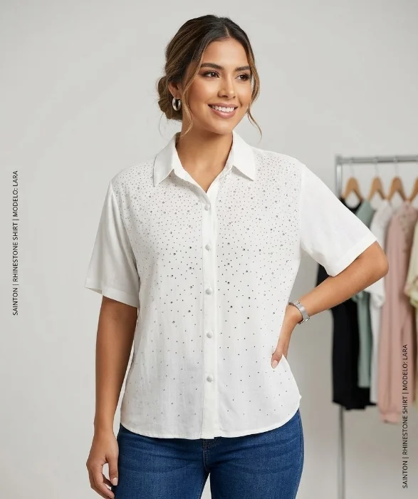 Camisa de Lino con Brillos  Importado