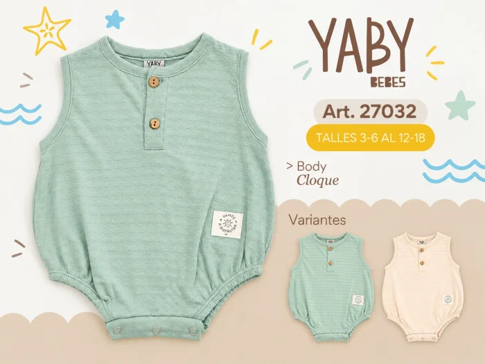 Body Cloque sin Manga Cuello Mao Yaby T.(3-6/6-9/9-12/12-18 Meses) Art.27032