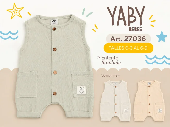 Entero sin Manga con Broche Bambula Yaby T.(0-3/3-6/6-9 Meses) Art.27036
