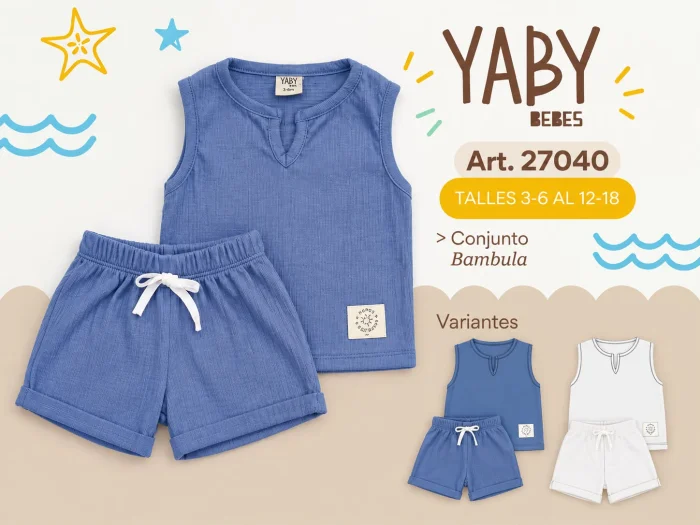Conjunto Bambula (musulosa + Short) Yaby T.(3-6/6-9/9-12/12-18 Meses) Art.27040