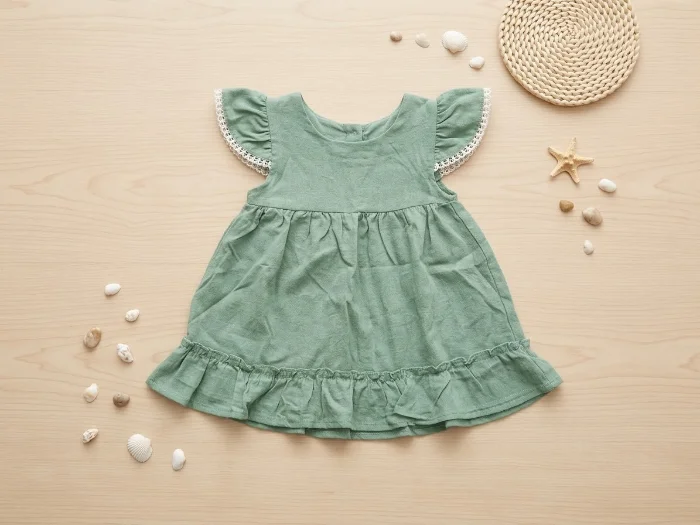 Vestido de Lino con Spandex con Puntilla de Lurex