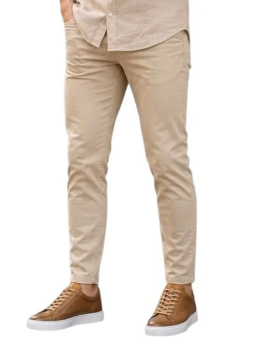 Pantalón Corte Chino Beige Gabardina Elastizado