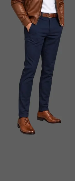 Pantalón Corte Chino Azul Gabardina Elastizado