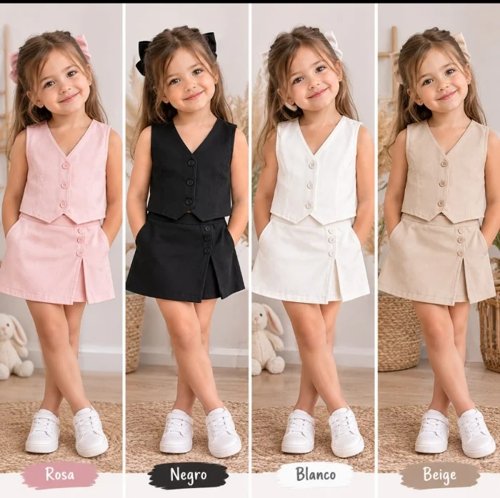 Conjunto Sastreros ( Chaleco Más Shorts Pollera)